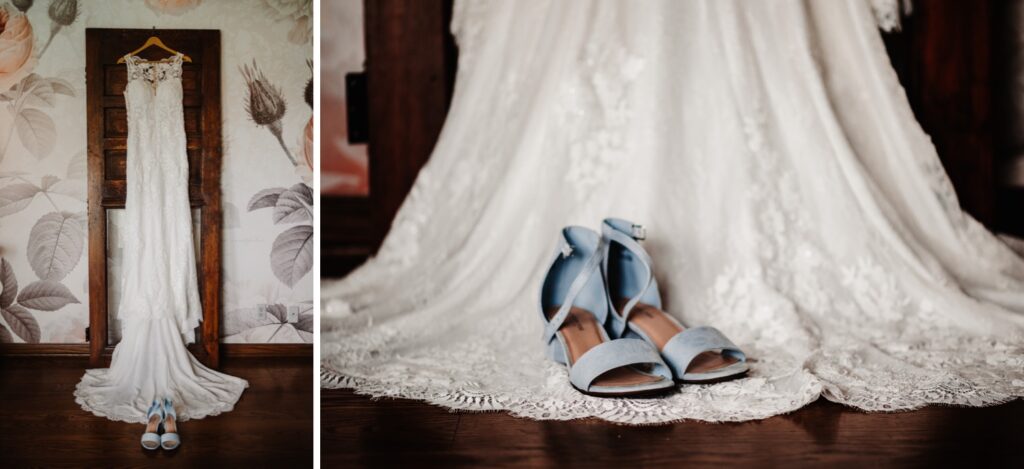 The brides shoes and dress for her spring Wisconsin wedding day