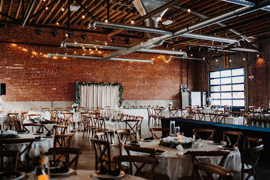 The indoor receptions space at Stardust in Davenport decorated for a wedding reception