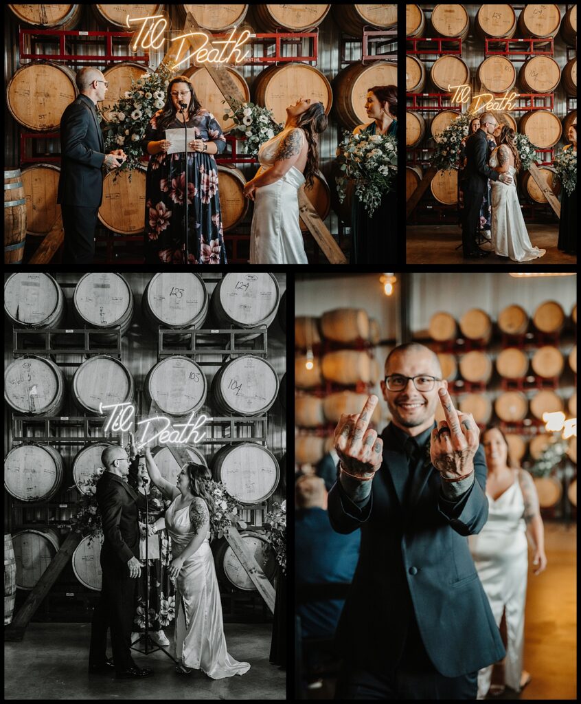 destihl brewery wedding ceremony in the barrel room
