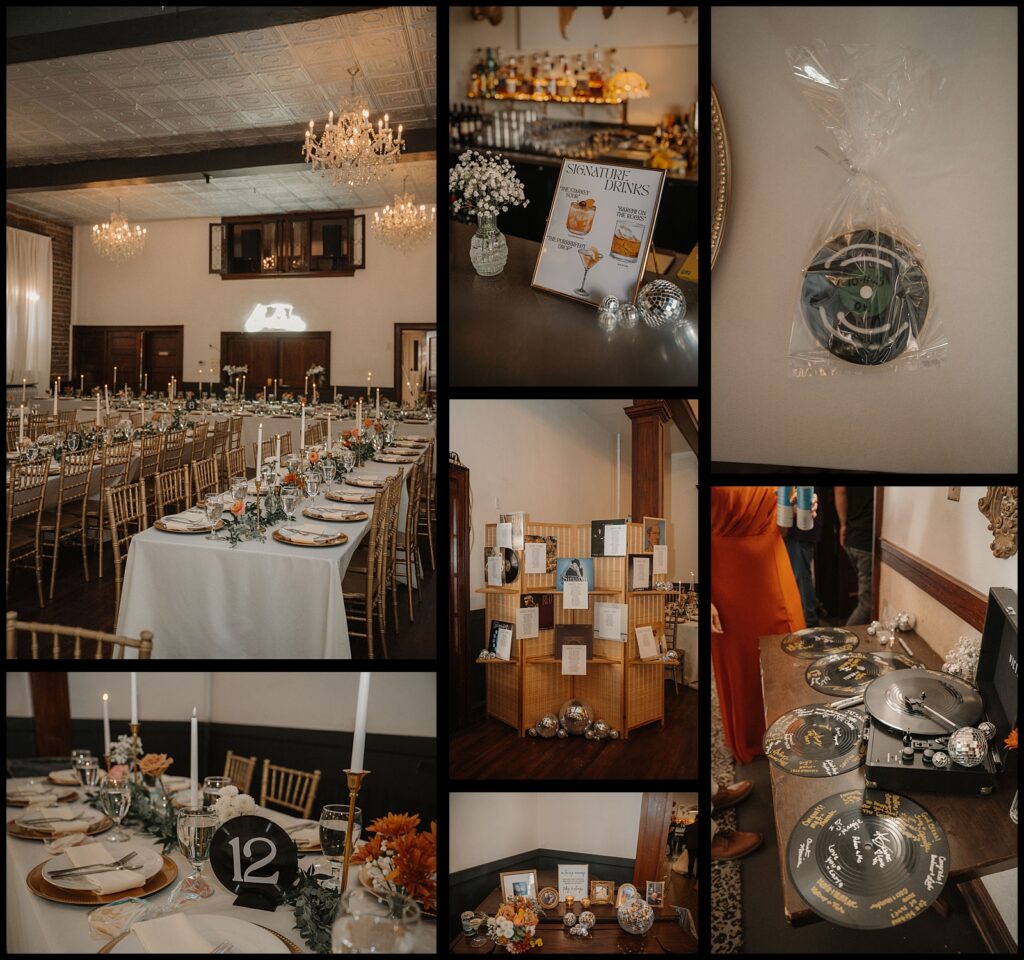 retro table decor at the wedding reception at the silver fox wedding venue