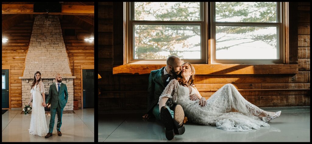 intimate wedding portraits of a couple at davis lodge in hudson il - an intimate cabin wedding venue in central il
