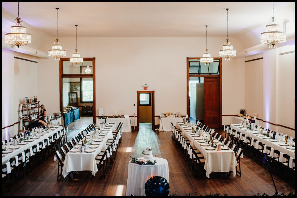 Reception space at the Legacy Building - one of many unique wedding venues in central il offering historical charm and tons of portrait locations